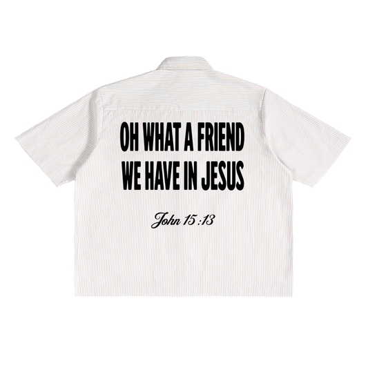 What A Friend We Have In Jesus - Oversized Boxy Striped Shirt
