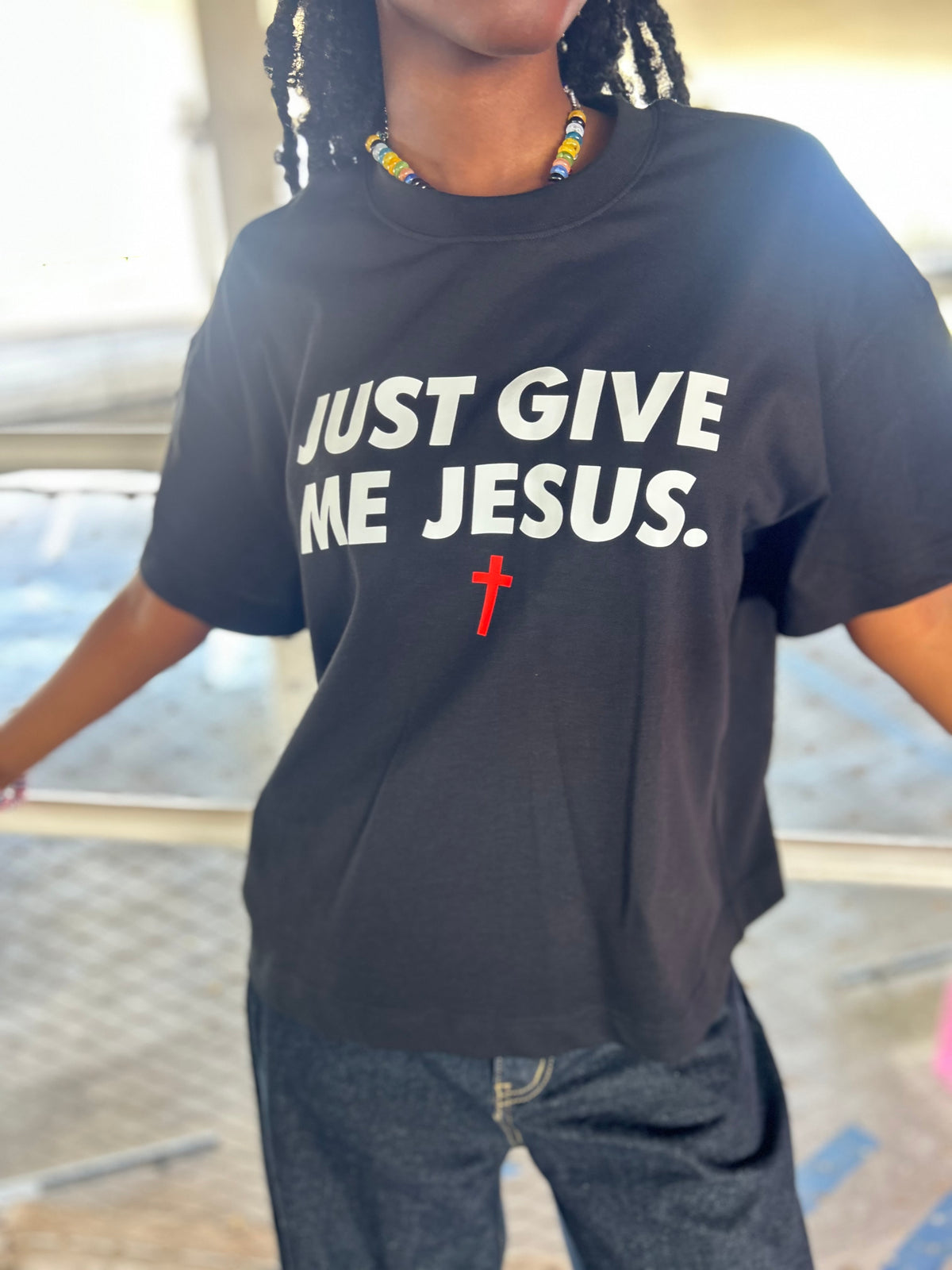 Just Give Me Jesus - Unisex Boxy Tee (Order Size Up)